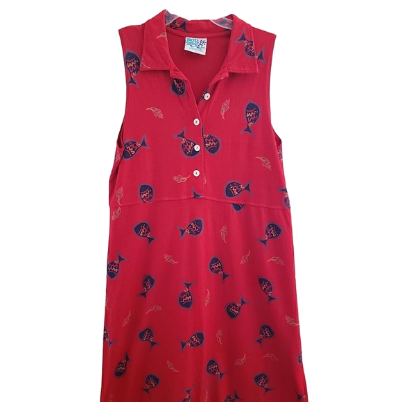 Vintage Zip Code Red Fish Print Cotton Dress - Picture 2 of 11